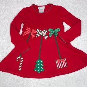 Bonnie jean red long sleeve Christmas dress bows, ric rac, appliqués size 5